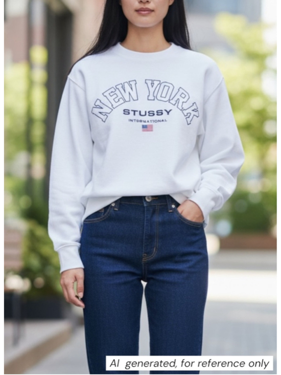 Stussy Tops - STUSSY New York International Fleeced Crewneck, Casual Streetwear, Sz 6